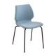 Chaise rembourrée UNI Metalmobil, pieds laqués moka, assise moka, revêtue tissu Lama bleu ciel 