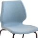 Chaise rembourrée UNI Metalmobil, pieds laqués moka, assise moka, revêtue tissu Lama bleu ciel 