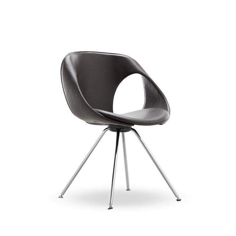 Chaise design rembourrée pieds métal UP CHAIR Tonon, modèle fixe, assise cuir coloris noir
