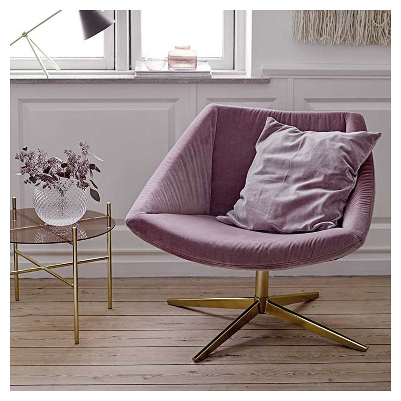 Fauteuil velours rose poudré pivotant Queen marque Signature