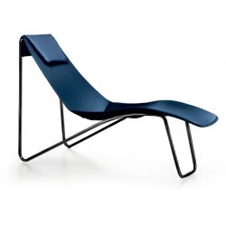 Chaise longue cuir APELLE CL Midj, pieds laqué noir, bleu océan U67