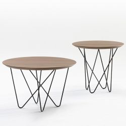 Tables d'appoint YOHSI Kendo, piètement thermolaqué noir, finition noyer