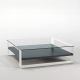 Table basse carrée SOLEO Kendo, structure blanche, étagère laquée brouillard