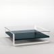 Table basse carrée SOLEO Kendo, structure blanche, étagère laquée océan