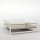 Table basse carrée SOLEO Kendo, structure blanche, étagère laquée sable