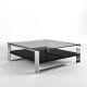 Table basse carrée SOLEO Kendo, structure chomée, étagère laque brillante ardoise