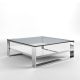 Table basse carrée SOLEO Kendo, structure chomée, étagère laque brillante blanche