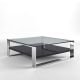 Table basse carrée SOLEO Kendo, structure chomée, étagère laque brillante graphite