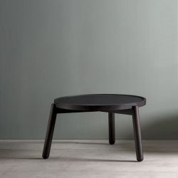 Table basse Ø  60 x h 37 VAN Kendo, hêtre toasté et céramique noire