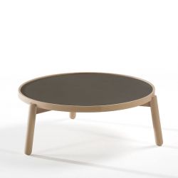 Table basse Ø 80 x 31 cm VAN Kendo, hêtre naturel et céramique grise
