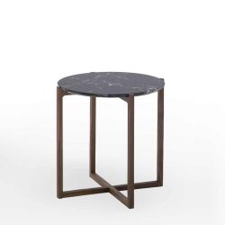 Table d'appoint ronde h 55 LOTTA Kendon en noyer massif, plateau marbre noir