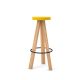 Tabouret de bar chêne massif blanchi FLAK Punt, assise moutarde