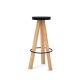 Tabouret de bar chêne massif blanchi FLAK Punt, assise noire