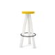 Tabouret de bar chêne massif laqué blanc FLAK Punt, assise moutarde