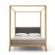 Lit queen size à baldaquin contemporain en chêne massif super mat BREDA Punt, tête de lit tissu gris foncé