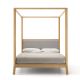 Lit queen size à baldaquin contemporain en chêne massif super mat BREDA Punt, tête de lit tissu gris