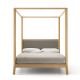 Lit queen size à baldaquin contemporain en chêne massif super mat BREDA Punt, tête de lit tissu taupe