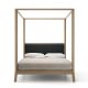 Lit queen size à baldaquin contemporain en chêne massif teinté gris sienne BREDA Punt, tête de lit tissu noir