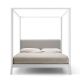 Lit baldaquin contemporain king size en chêne massif laqué blanc BREDA Punt, tête de lit tissu gris