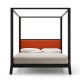 Lit baldaquin contemporain king size en chêne massif teinté gris foncé BREDA Punt, tête de lit tissu mandarine