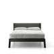Lit contemporain 140 x 200 en chêne massif teinté ébène BREDA Punt, tête de lit tissu gris foncé