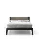 Lit contemporain 140 x 200 en chêne massif teinté ébène BREDA Punt, tête de lit tissu taupe