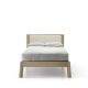 Lit 1 place en chêne massif teinté gris Sienne BREDA Punt, tête de lit tissu beige