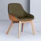 Fauteuil design chêne massif MORPH DINING Zeitraum, tissu kaki medina 251 & cuir whisky