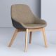 Fauteuil design chêne massif MORPH DINING Zeitraum, tissu grège medina  431 & cuir asphalte