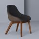 Fauteuil noyer MORPH DINING Zeitraum, tissu aubergine savanna 292 & cuir cacao