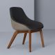 Fauteuil noyer MORPH DINING Zeitraum, tissu aubergine savanna 292 & cuir taupe