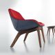 Chauffeuse noyer MORPH LOUNGE Zeitraum, assise tissu rouge et nubuck denim