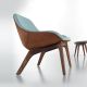 Chauffeuse noyer MORPH LOUNGE Zeitraum, assise tissu bleu aqua et nubuck cognac