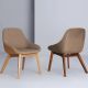 Fauteuil design bois massif MORPH DINING Zeitraum, modèle noyer et chêne, assise rembourrée cuir et tissu