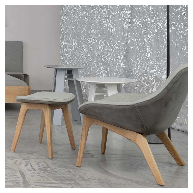 Fauteuil De Relaxation Vega Avec Repose-pieds - Chêne Naturel, Cuir Gris Anthracite, Dossier Inclinable