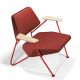 Fauteuil design POLYGON Prostoria, tissu rouge, pieds laqués rouge (sur demande)