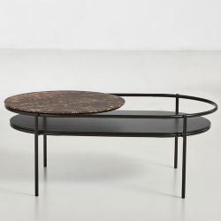 Table salon ovale VERDE Woud, plateau marbre brun