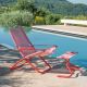 Pouf et fauteuil relax de jardin SNOOZE Emu, toile rouge et structure acier rouge
