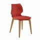 Chaise assise rouge corail pieds hêtre teinté chêne UNI 562 Et-al