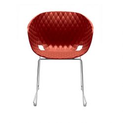 Chaise pieds luge chromés brillants coloris rouge corail UNI-KA 595 Et-al