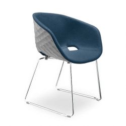 Chaise coque blanche rembourrée tissu Bleu cobalt-Medley 66010 pieds luge chromés UNI-KA Et-al