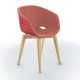 Chaise pieds hêtre naturel, coque rouge corail, tissu rose UNI-KA Et-al