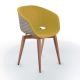 Chaise pieds hêtre teinté noyer, coque gris tourterelle, tissu ocre UNI-KA Et-al