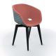 Chaise pieds hêtre teinté noir, coque gris petit-gris, tissu rose UNI-KA Et-al