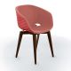 Chaise pieds hêtre teinté wengé, coque rouge corail, tissu rose UNI-KA Et-al