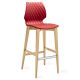 Chaise de bar pieds hêtre naturel, coque rouge corail 386 UNI Et-al