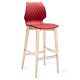 Chaise de bar pieds hêtre teinté érable, coque rouge corail 386 UNI Et-al