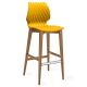 Chaise de bar pieds hêtre teinté noyer canaletto, coque jaune 386 UNI Et-al