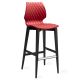 Chaise de bar pieds hêtre teinté noir, coque rouge corail 386 UNI Et-al