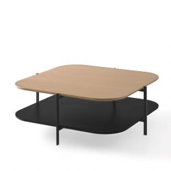 Table basse carrée 100 x 100 EXO Kendo, plateau chêne clair et tablette ardoise